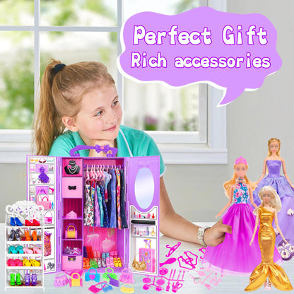 140 Pack 11.5-inch Doll & Closet Set — Fashion DIY Wardrobe Clothes & Accessories