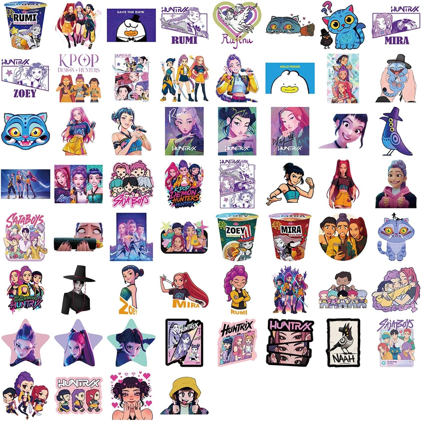 Movie Sticker, 60pcs Demon Movie Hunters Stickers for Kids, Korean Idol Sticker Anime Style Stickers for Water Bottles, Huntrx, Saja Boys, Jinwoo, Rumi, Decal Gifts for Teens Girls Boys