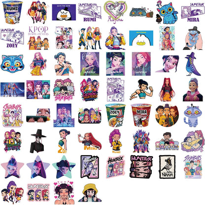 Movie Sticker, 60pcs Demon Movie Hunters Stickers for Kids, Korean Idol Sticker Anime Style Stickers for Water Bottles, Huntrx, Saja Boys, Jinwoo, Rumi, Decal Gifts for Teens Girls Boys