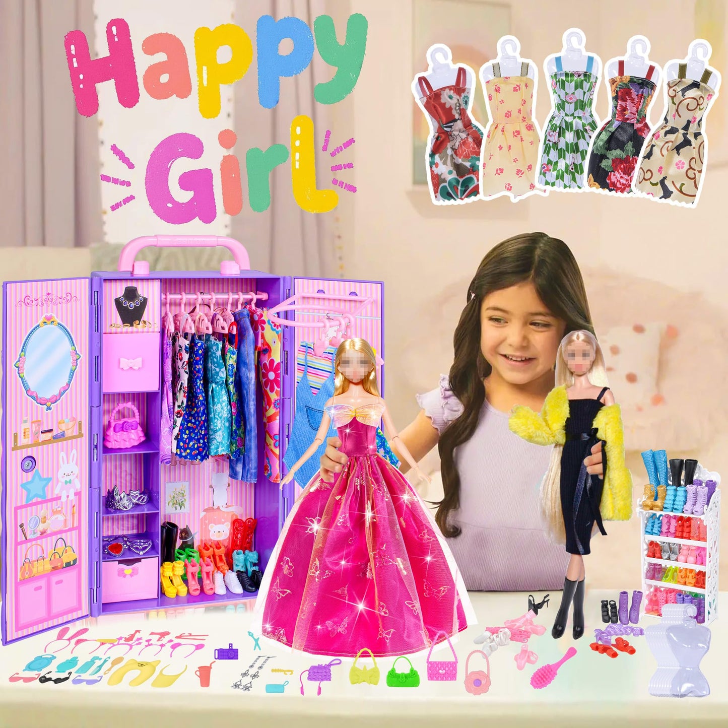 140 Pack 11.5-inch Doll & Closet Set — Fashion DIY Wardrobe Clothes & Accessories