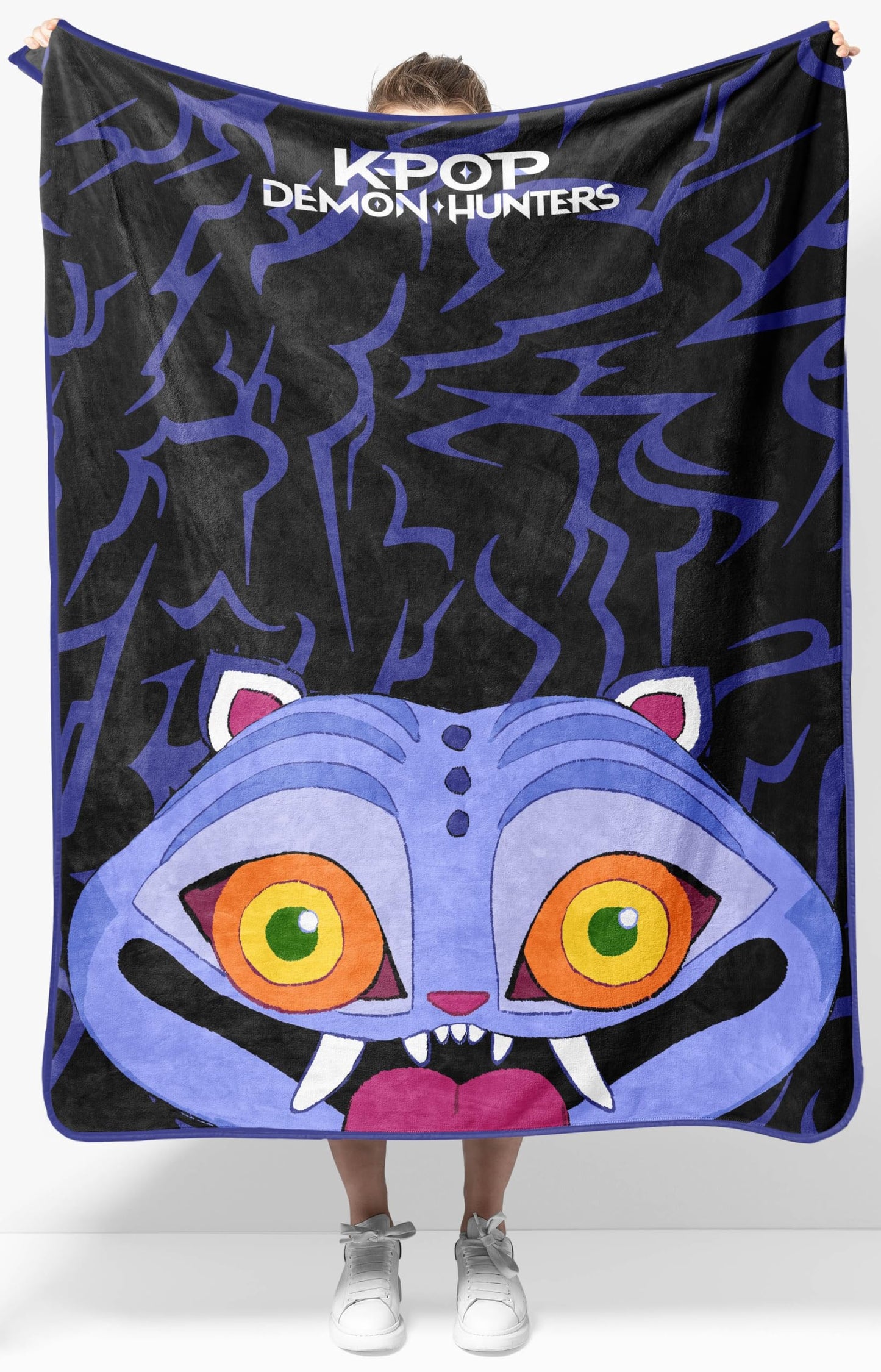 Saja Boys & Huntrix Chibi Plush Throw | K-Pop Demon Hunters Lavender Aesthetic Dorm Blanket