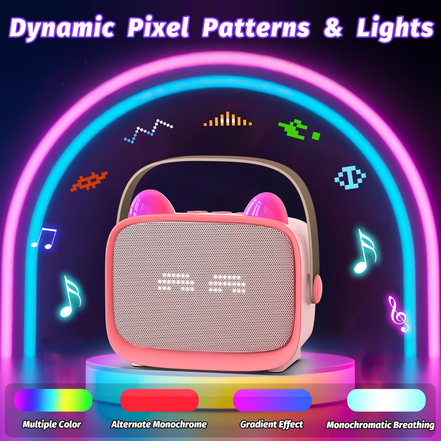 Kids Mini Karaoke Machine Set with Dual Wireless Microphones - Portable Bluetooth Speaker & LED Lights (Purple)