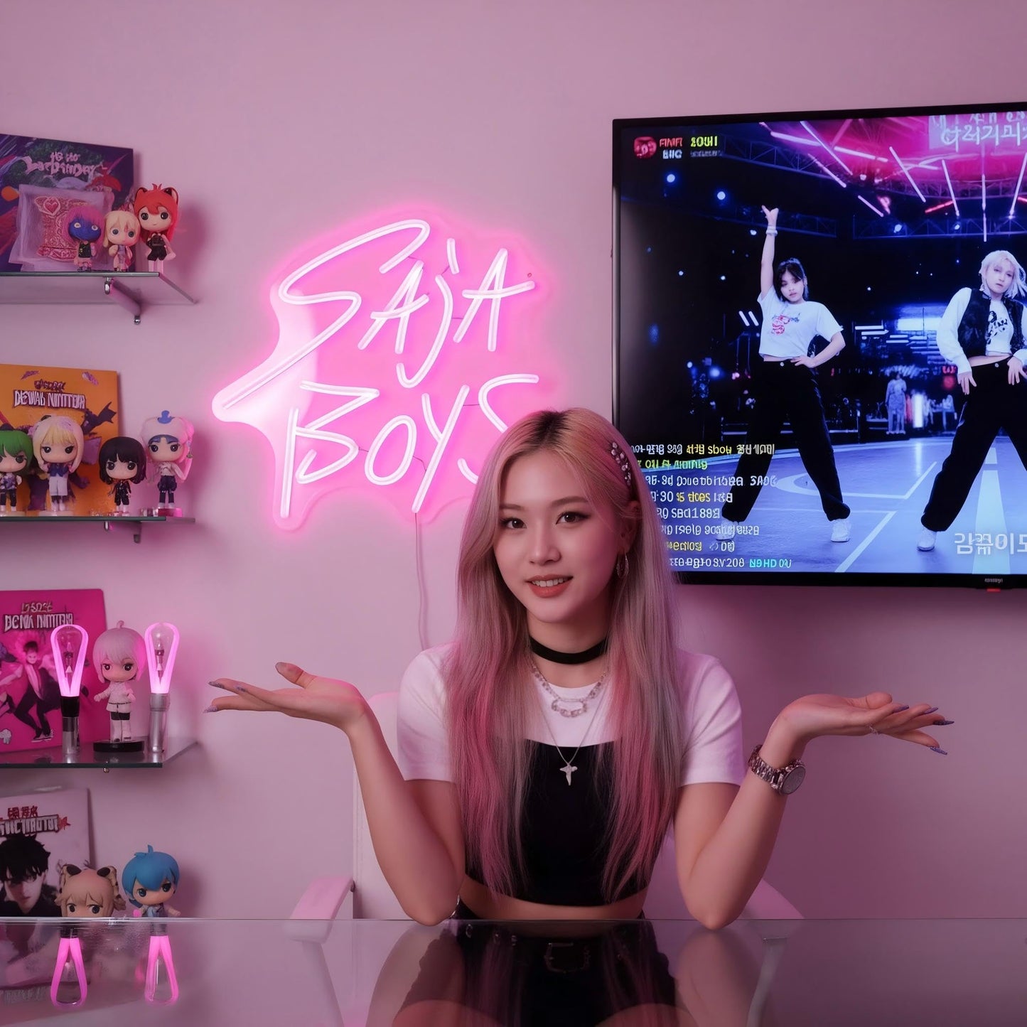 Saja Boys "Pink Idol Glow" Neon Sign | 13"x13" K-Pop Demon Hunters Aesthetic LED Wall Art
