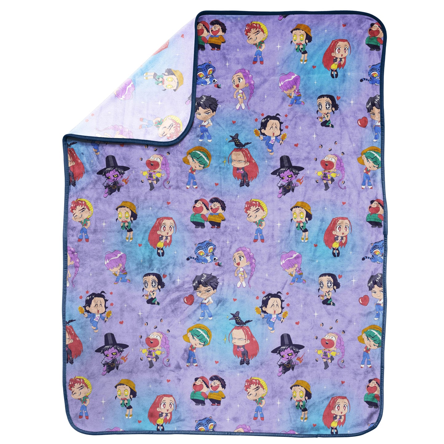 Saja Boys & Huntrix Chibi Plush Throw | K-Pop Demon Hunters Lavender Aesthetic Dorm Blanket