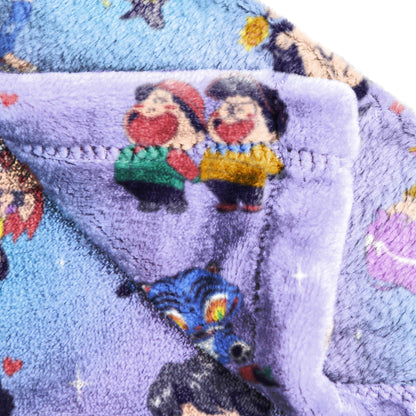 Saja Boys & Huntrix Chibi Plush Throw | K-Pop Demon Hunters Lavender Aesthetic Dorm Blanket