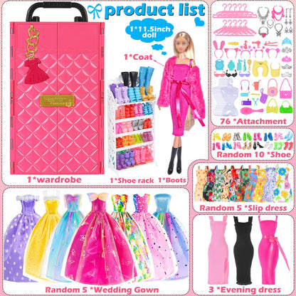 140 Pack 11.5-inch Doll & Closet Set — Fashion DIY Wardrobe Clothes & Accessories