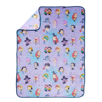 Saja Boys & Huntrix Chibi Plush Throw | K-Pop Demon Hunters Lavender Aesthetic Dorm Blanket
