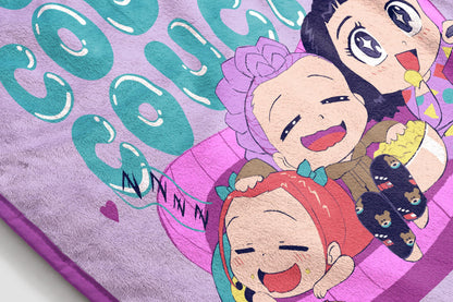 Saja Boys & Huntrix Chibi Plush Throw | K-Pop Demon Hunters Lavender Aesthetic Dorm Blanket