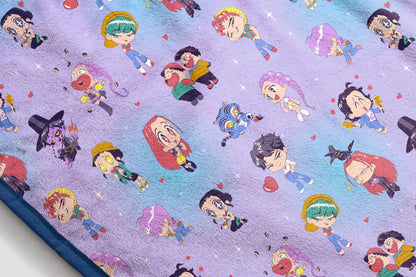 Saja Boys & Huntrix Chibi Plush Throw | K-Pop Demon Hunters Lavender Aesthetic Dorm Blanket