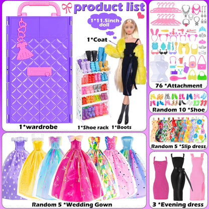 140 Pack 11.5-inch Doll & Closet Set — Fashion DIY Wardrobe Clothes & Accessories