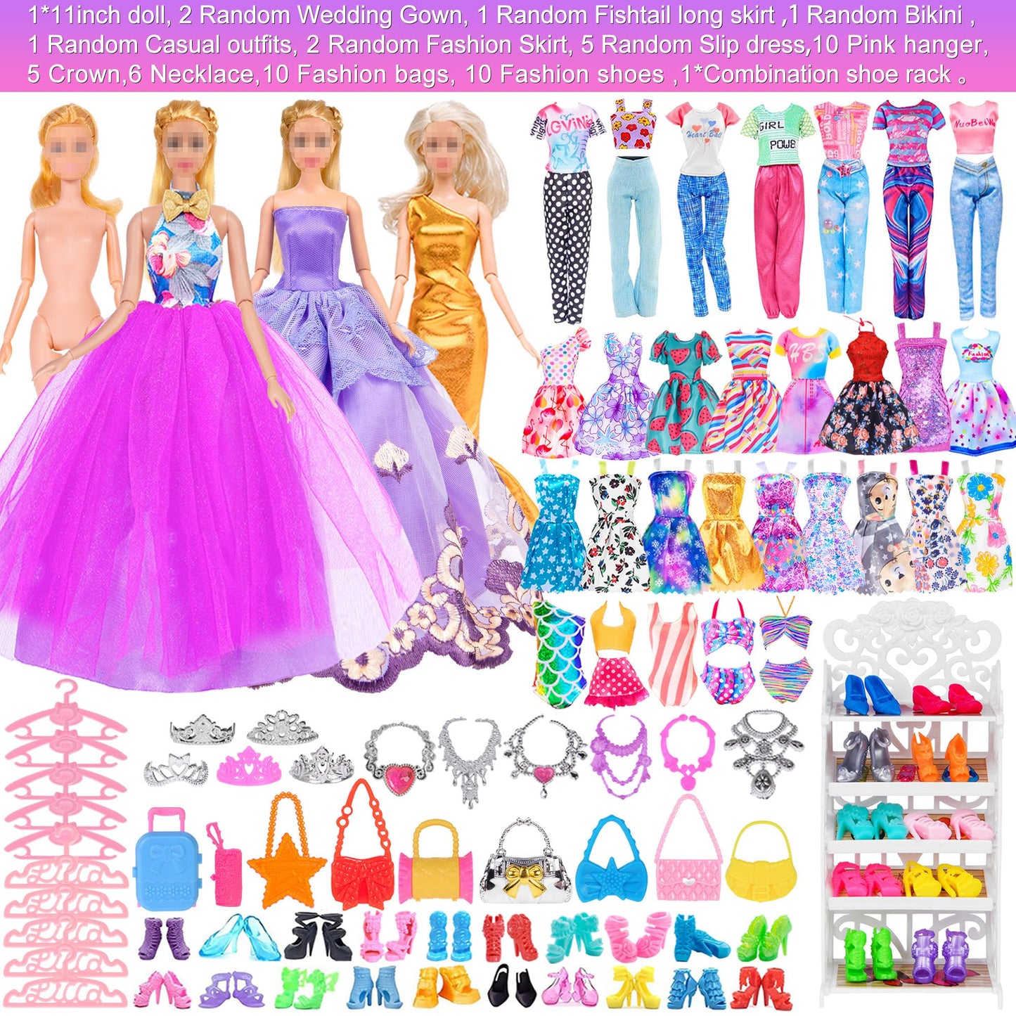 140 Pack 11.5-inch Doll & Closet Set — Fashion DIY Wardrobe Clothes & Accessories