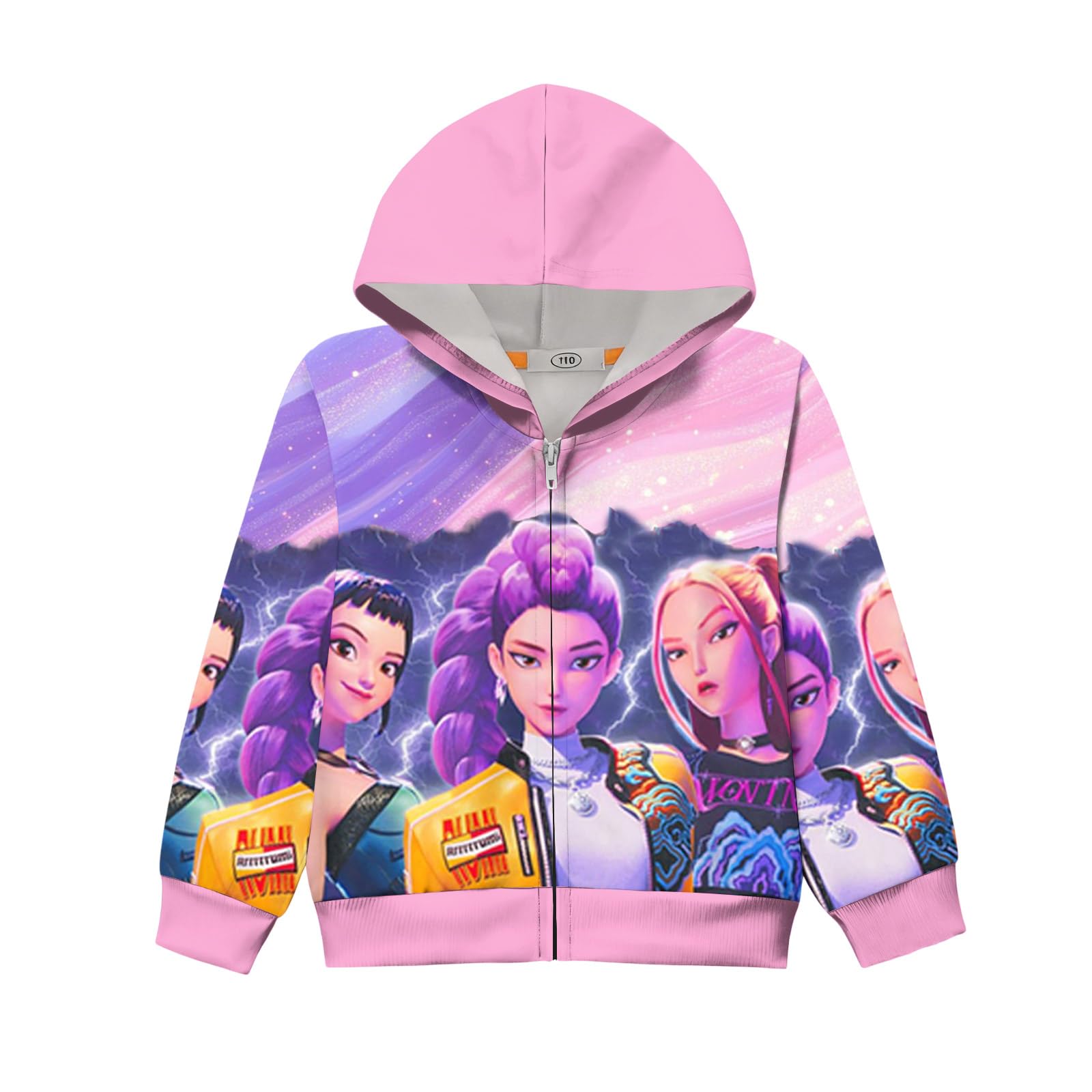 Girls Zip Up Hoodies K-Pop Singer Long Sleeve Sweatshirts Demon Graphic Print Pullover Fall Jackets Coat with Pockets