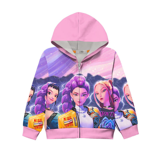 Girls Zip Up Hoodies K-Pop Singer Long Sleeve Sweatshirts Demon Graphic Print Pullover Fall Jackets Coat with Pockets