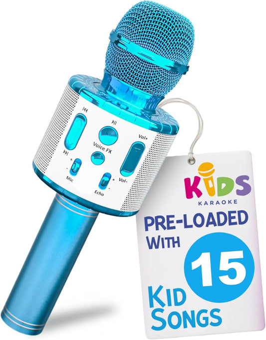 Huntrix-themed purple kids karaoke microphone with Bluetooth and pre-loaded songs for toddlers and young K-Pop fans