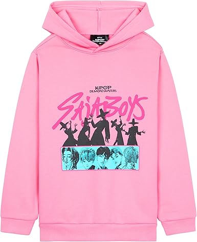 Warm pullover hoodie featuring Huntrix and Saja Boys characters from K-Pop Demon Hunters