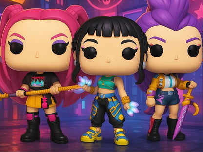 Shop official K-Pop Demon Hunters action figures featuring Rumi, Zoey & Mira. Collectible dolls, vinyl figures, and display-ready merch for fans