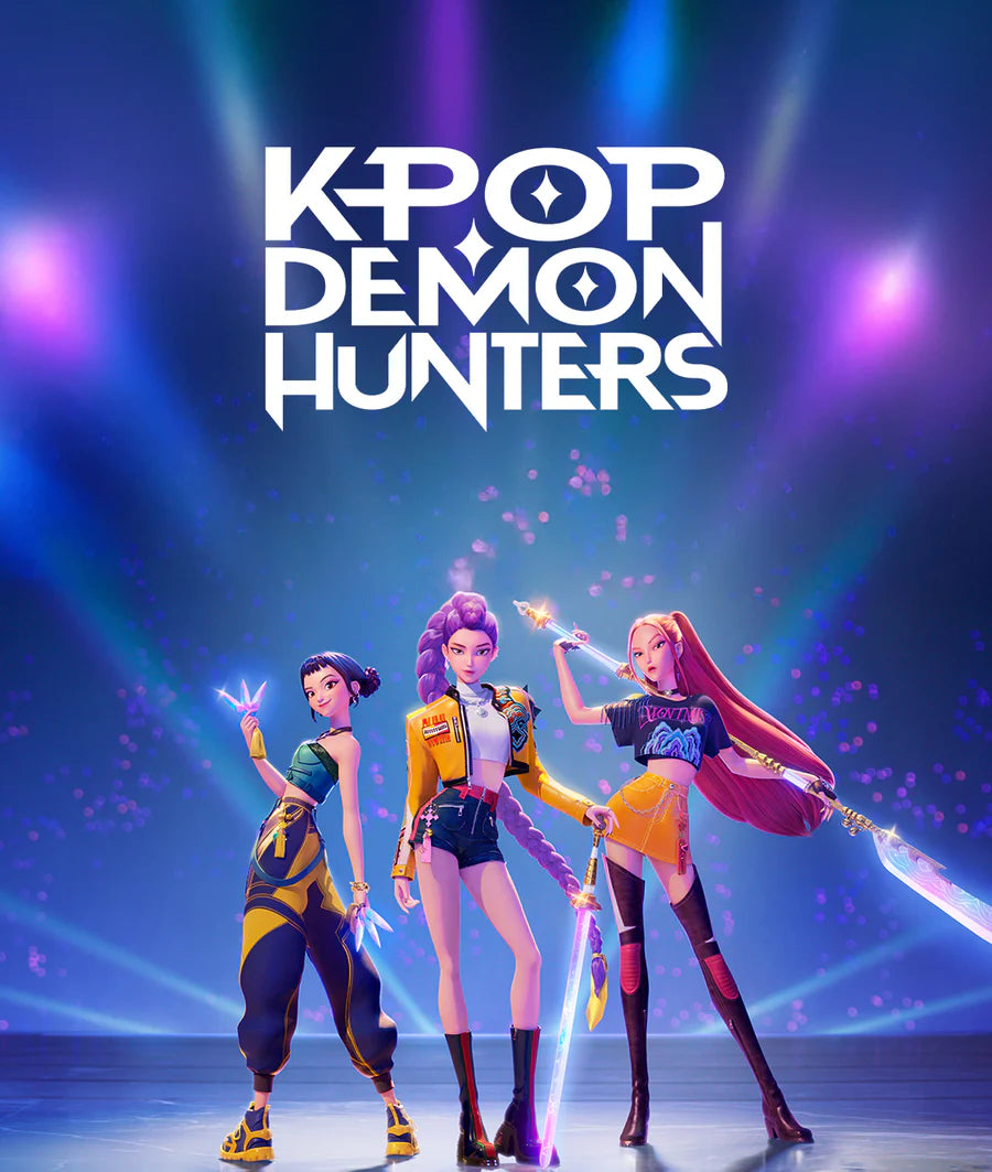 K-Pop Demon Hunters official characters Rumi, Zoey and Mira in official anime artwork from Huntrix series
