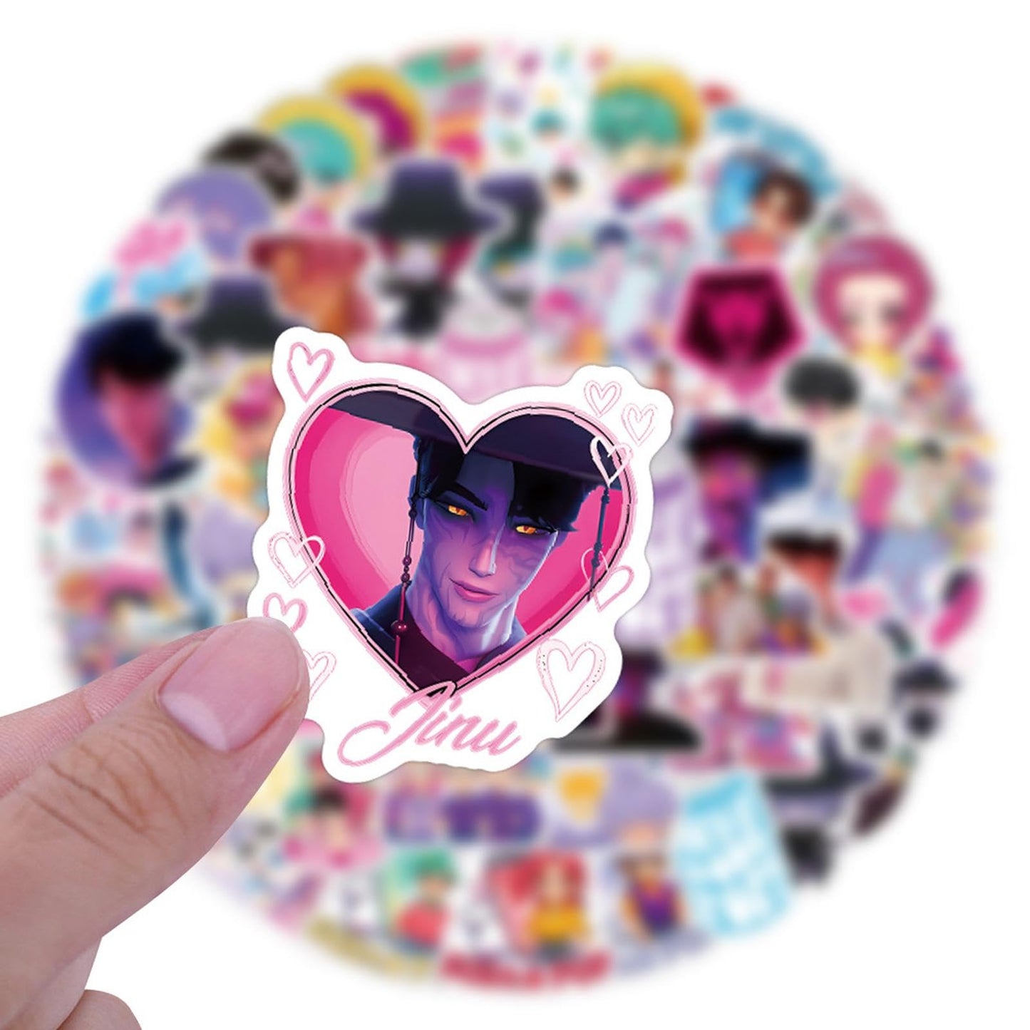 Buy 100-piece set of K-Pop Demon Hunters vinyl stickers featuring Saja Boys and Huntrix chibi characters for laptop and water bottle decoration