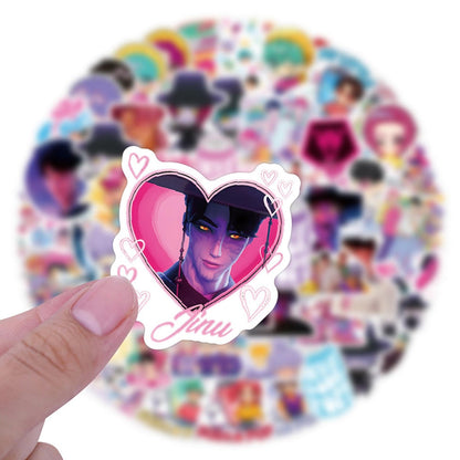 Buy 100-piece set of K-Pop Demon Hunters vinyl stickers featuring Saja Boys and Huntrix chibi characters for laptop and water bottle decoration