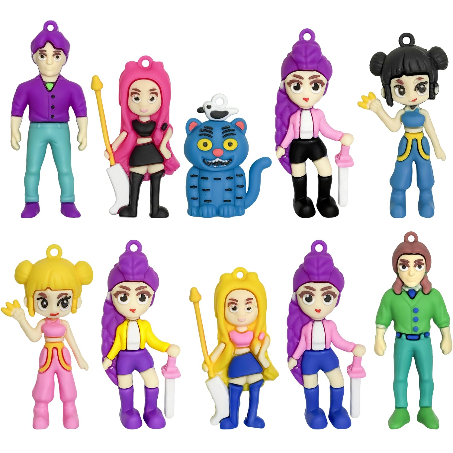 Demon Hunters Action Figures, Korean Idol Demon Doll, Demon Hunters Doll Model Set, Anime Character Figures, Desktop Decorations, Home & Office Decoration Accessories 10 Pieces