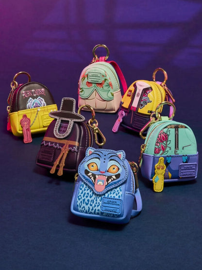 Full collection of 6 K-Pop Demon Hunters mystery mini backpack keychains including Derpy, Rumi, and Mira designs