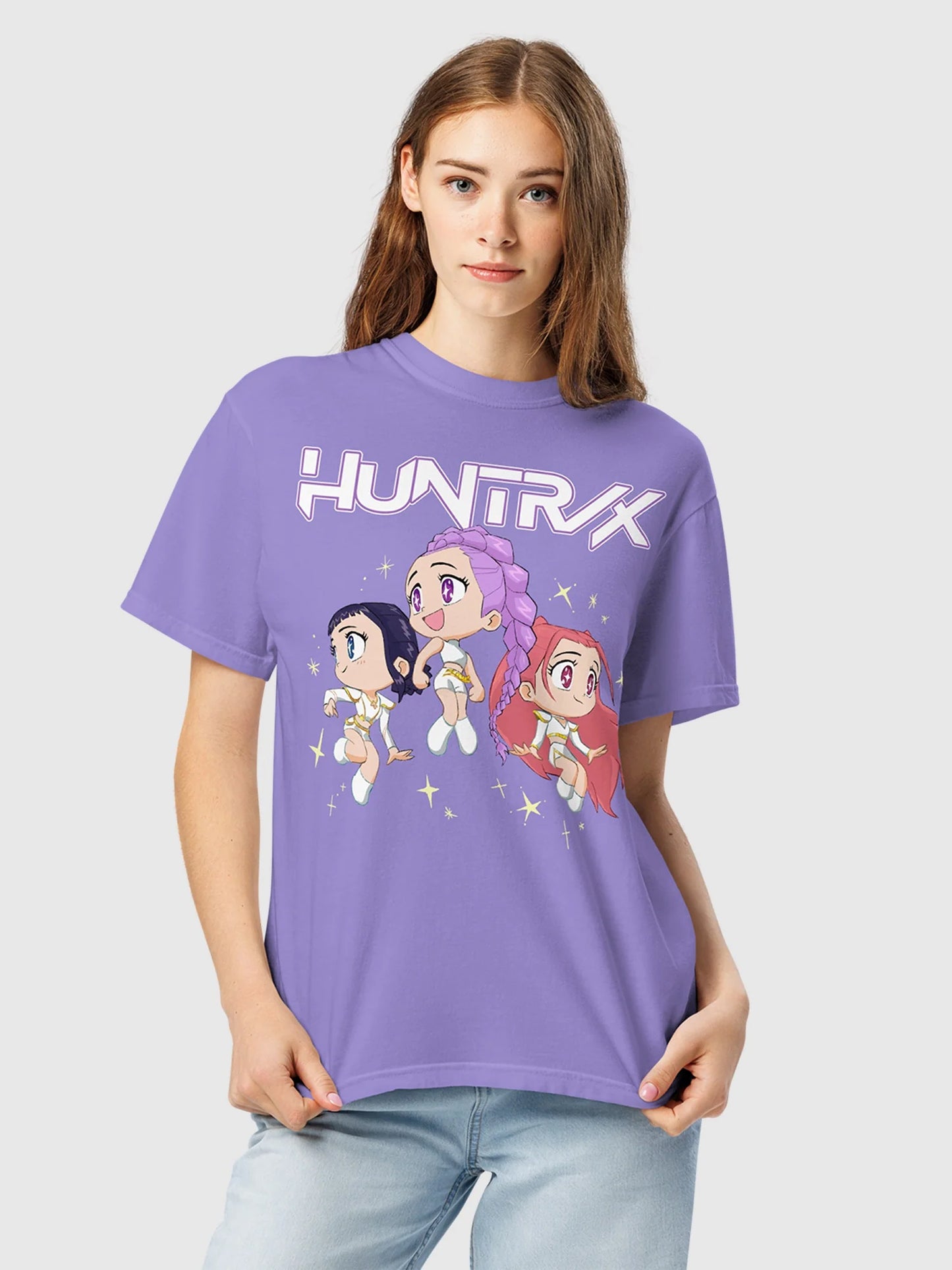 Back of the K-Pop Demon Hunters concert tee showing the "Girls To The World" tour dates and cities