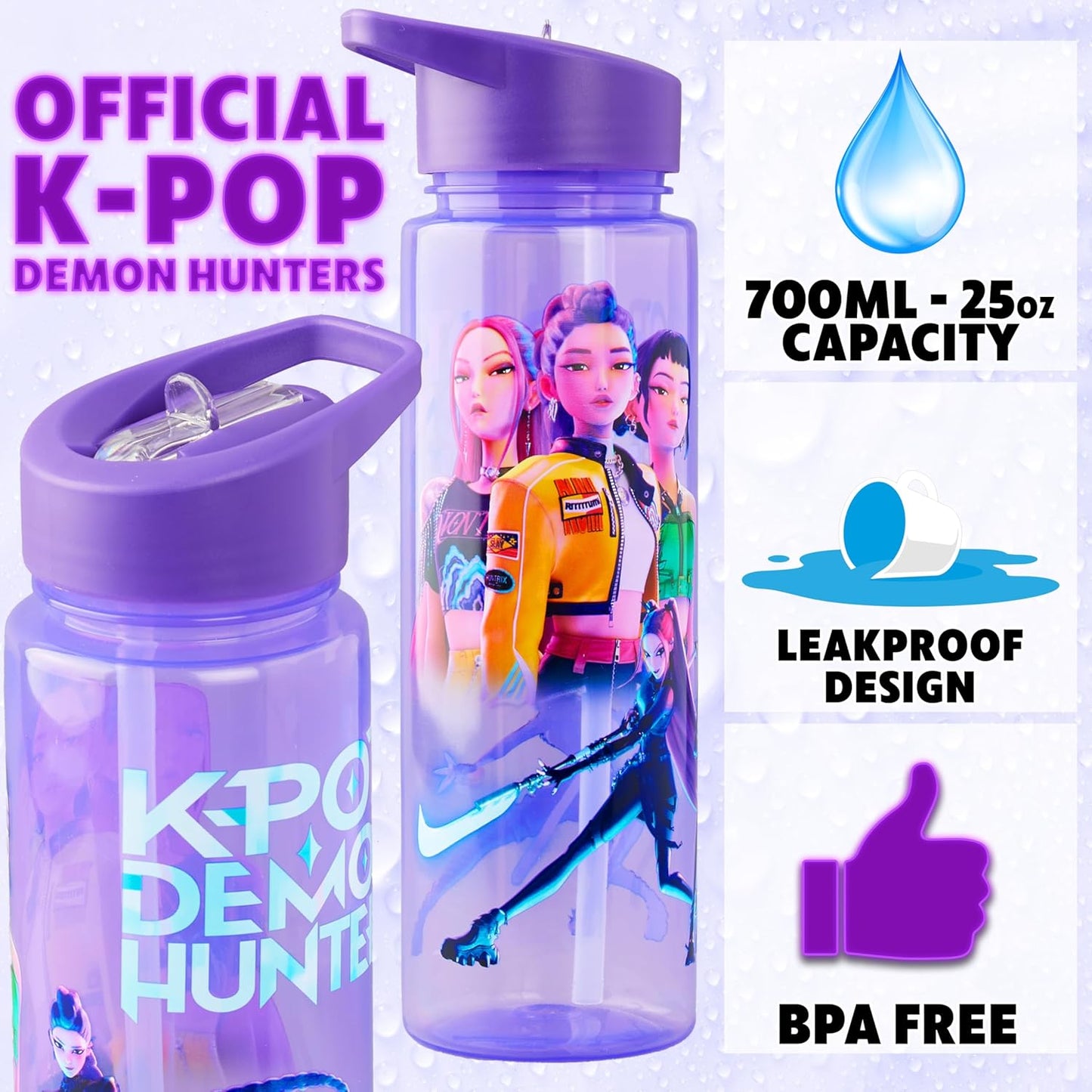 Rumi Huntrix 25oz water bottle in packaging — official K-Pop Demon Hunters merchandise