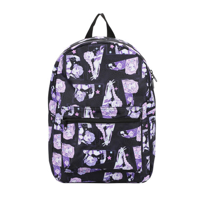 16.5-inch black backpack with all-over chibi print of the Saja Boys group from K-Pop Demon Hunters