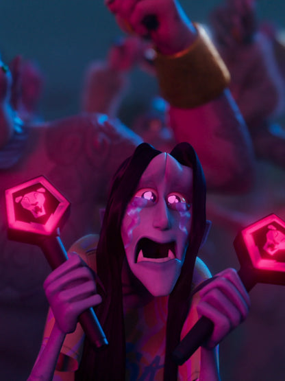 K-Pop Demon Hunters Saja Boys fans holding the Lion’s Pride lightstick with a red glow during a concert