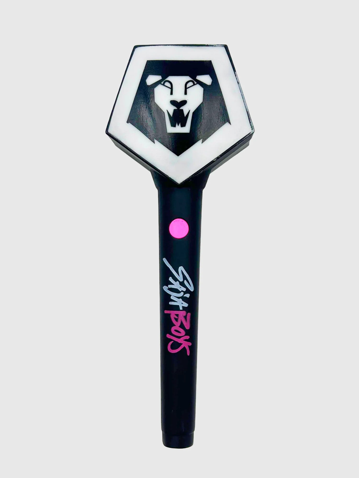 Official Saja Boys Lion’s Pride Lightstick with black hilt and lion crest on a white background